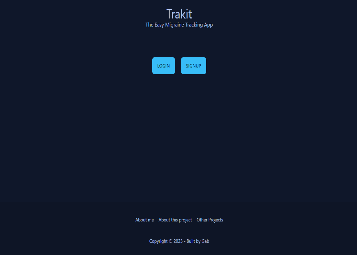 Screenshot of Trakit the migraine tracking web app
